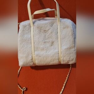 Elegant Cream Faux Fur Handbag. Short Handles & Long Chain Strap. NWT